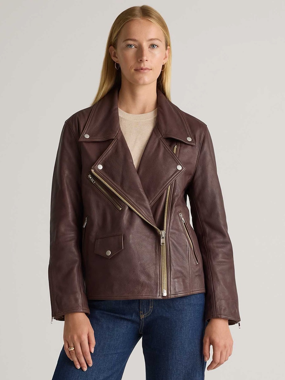 NWT Quince 100% Leather Oversized Biker Jacket